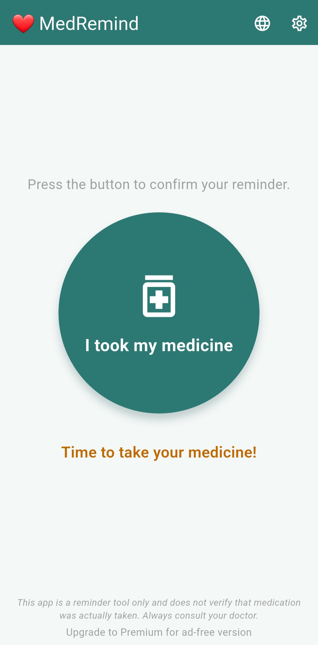 MedRemind English confirmation screen