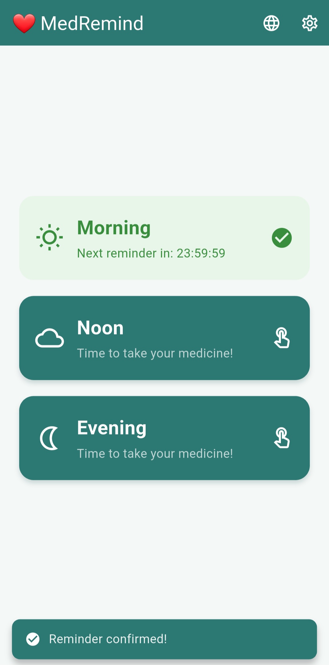 MedRemind Plus confirmed reminder slot